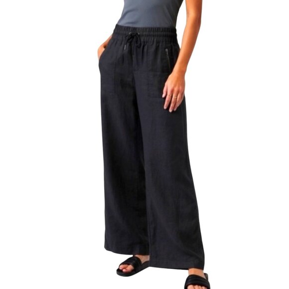 Athleta Cabo Pull-On Linen Wide Leg Pants, Black, 6 - Picture 1 of 11